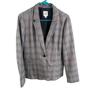 GAP‎ Women's Plaid Blazer Gray Red Career Business Casual Jacket Size 12